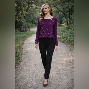 Vince Camuto Plum Luxurious Long Sleeve Blouse w/Gold Studs NWT $129